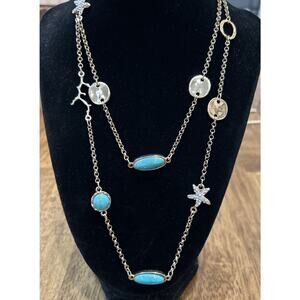 Lilly Pulitzer Gold Tone Nautical Turquoise Colored Accents Necklace Rhinestone